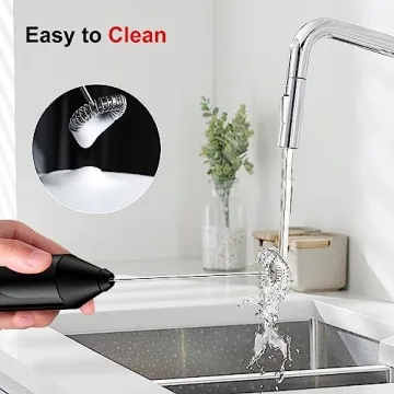 Bonsenkitchen Powerful Milk Frother for Coffee, Fast Handheld Drink Mixer with Stainless Steel Whisk, Battery Operated Hand Frother Stirrer Wand-Black