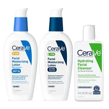 CeraVe AM Face Moisturizer with SPF, PM Facial Moisturizer & Hydrating Face Wash Skin Care Routine f...