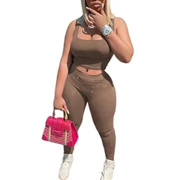 LICOBOD Casual Workout Sets 2 Piece Outfits for Women Ribbed Crop Tank Top High Waist Yoga Leggings Lounge Wear Tracksuit