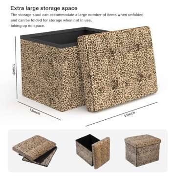 eMOUSE Storage Ottoman Bench Foldable Footrest Stool Seat for Bedroom and Living Room Small Bench Foot Stool Rectangle Cube Leopard L17W13H13IN…
