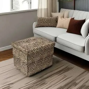 eMOUSE Storage Ottoman Bench Foldable Footrest Stool Seat for Bedroom and Living Room Small Bench Foot Stool Rectangle Cube Leopard L17W13H13IN…