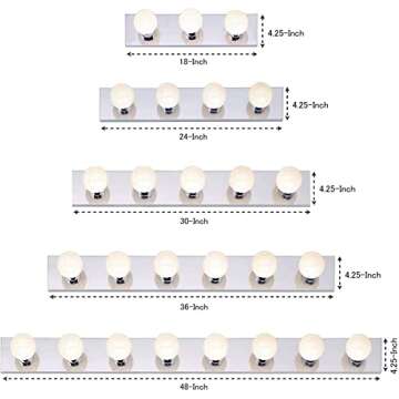 DYSMIO Lighting Six Light Vanity Strip - Hollywood Style Mirror Fixture with Chrome Plates – Salon-Grade Accessories for Bedroom, Bathroom, Dressing Room, Makeup Studio - 36 x 4.25 Inches - Set of 2