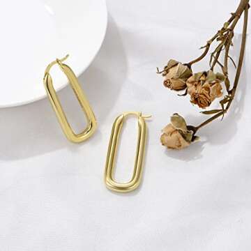FRUMOS 18K Gold Plated Chunky Hoop Earrings for Women