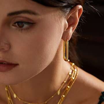 FRUMOS 18K Gold Plated Chunky Hoop Earrings for Women