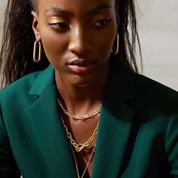 FRUMOS 18K Gold Plated Chunky Hoop Earrings for Women