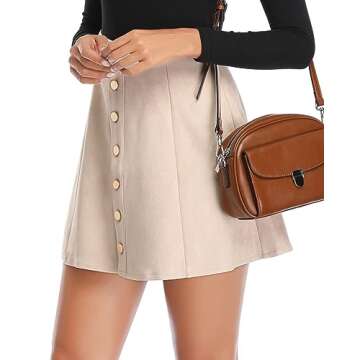 Fuinloth Women's Faux Suede Skirt Button Closure A-Line High Wasit Mini Short Skirt 2023 Cream Large (US 12-14)