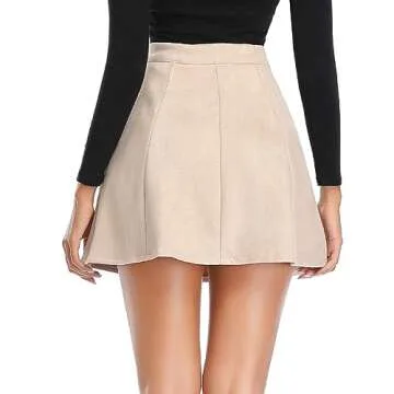 Fuinloth Women's Faux Suede Skirt Button Closure A-Line High Wasit Mini Short Skirt 2023 Cream Large (US 12-14)