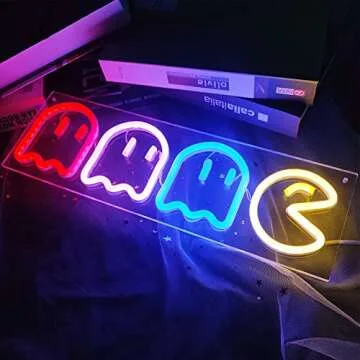 Game Neon Signs Ghost Neon Lights Led Sign Retro Decor Arcade for Game Room Decor with USB/Swicth Le...