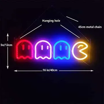 Game Neon Signs Ghost Neon Lights Led Sign Retro Decor Arcade for Game Room Decor with USB/Swicth Led Wall Sign Neon Sign for Bedroom Kids Room Bar Halloween Party Christmas 16''x 6''