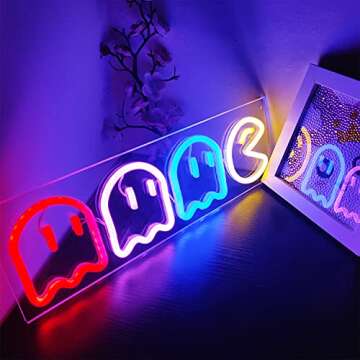 Game Neon Signs Ghost Neon Lights Led Sign Retro Decor Arcade for Game Room Decor with USB/Swicth Led Wall Sign Neon Sign for Bedroom Kids Room Bar Halloween Party Christmas 16''x 6''