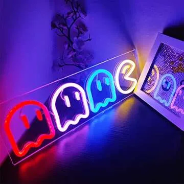 Game Neon Signs Ghost Neon Lights Led Sign Retro Decor Arcade for Game Room Decor with USB/Swicth Led Wall Sign Neon Sign for Bedroom Kids Room Bar Halloween Party Christmas 16''x 6''