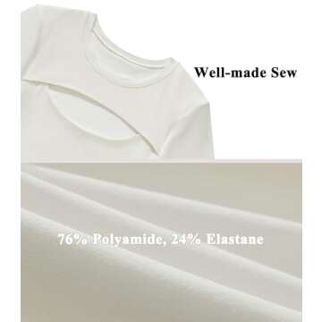 OMKAGI Double Lined Slim Fit T Shirts for Women Short Sleeve Crew Neck Crop Top(M,86-Cream White)