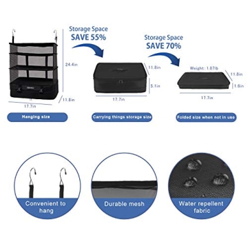 TABITORA Portable Hanging Travel Shelves Bag Packing Organizer