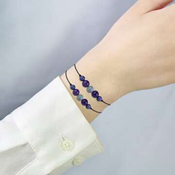 Crystal Bracelet for Women Men Spiritual Crystals and Healing Stones Bracelets Natural Healing Crystal Beads Bracelet Amethyst Gem Bracelet for Anxiety Relief Healing Crystals Jewelry (ANXIETY&STRESS)