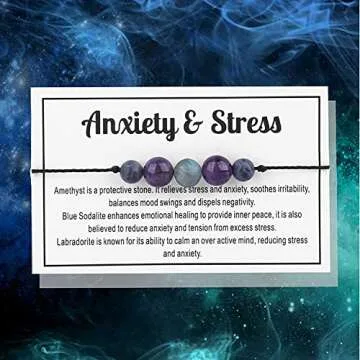 Crystal Bracelet for Women Men Spiritual Crystals and Healing Stones Bracelets Natural Healing Crystal Beads Bracelet Amethyst Gem Bracelet for Anxiety Relief Healing Crystals Jewelry (ANXIETY&STRESS)