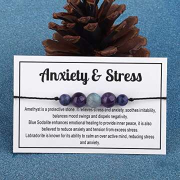 Crystal Bracelet for Women Men Spiritual Crystals and Healing Stones Bracelets Natural Healing Crystal Beads Bracelet Amethyst Gem Bracelet for Anxiety Relief Healing Crystals Jewelry (ANXIETY&STRESS)