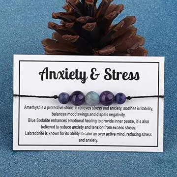 Crystal Bracelet for Women Men Spiritual Crystals and Healing Stones Bracelets Natural Healing Crystal Beads Bracelet Amethyst Gem Bracelet for Anxiety Relief Healing Crystals Jewelry (ANXIETY&STRESS)
