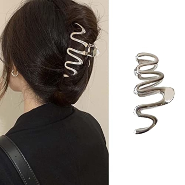 Large Metal Hair Claw Clips - Personality Wave Silver Hair Clips, Perfect Jaw Hair Clamps for Women,...