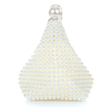 Miuco Pearl Clutch Handbag Women's Glittering Dinner Purse Party Wedding Prom Evening Bags White