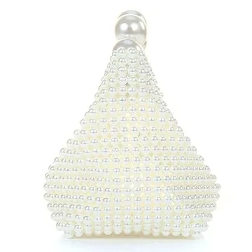 Miuco Pearl Clutch Handbag Women's Glittering Dinner Purse Party Wedding Prom Evening Bags White