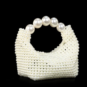 Miuco Pearl Clutch Handbag Women's Glittering Dinner Purse Party Wedding Prom Evening Bags White