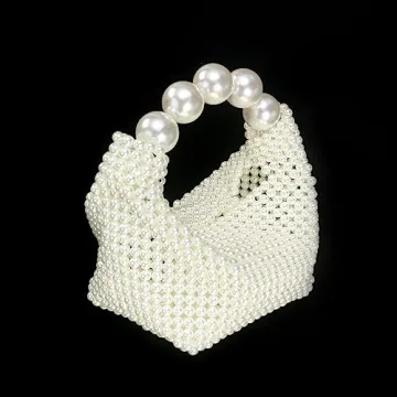 Miuco Pearl Clutch Handbag Women's Glittering Dinner Purse Party Wedding Prom Evening Bags White