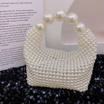 Miuco Pearl Clutch Handbag Women's Glittering Dinner Purse Party Wedding Prom Evening Bags White
