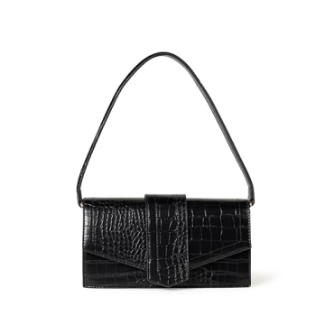 The Drop Women's Safiya Flap Shoulder Bag – Stylish Black Handbag with Multiple Compartments