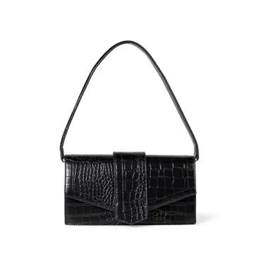 The Drop Women's Safiya Flap Shoulder Bag – Stylish Black Handbag with Multiple Compartments