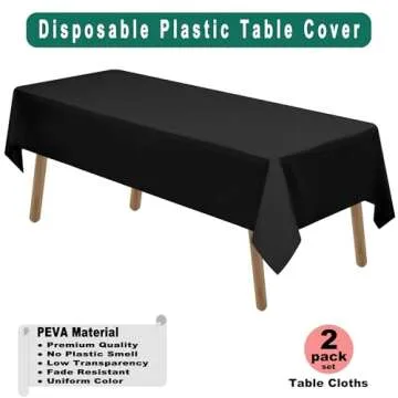 PARTY ULYJA Black Plastic Tablecloths 2 Pack Disposable Table Covers 54 x 108 Inch PEVA Opaque Table...