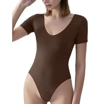 PUMIEY Soft V Neck Bodysuit for Women - Stylish & Comfortable