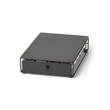 Nifty Coffee Pod Mini Drawer – Black Finish, Compatible with K-Cups, 24 Pod Pack Holder, Non-Rolling, Under Coffee Pot Storage, Sliding Drawer, Home Kitchen Counter Organizer