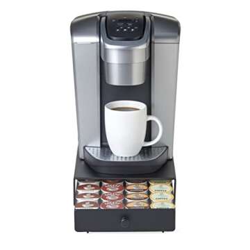 Nifty Coffee Pod Mini Drawer – Black Finish, Compatible with K-Cups, 24 Pod Pack Holder, Non-Rolling, Under Coffee Pot Storage, Sliding Drawer, Home Kitchen Counter Organizer