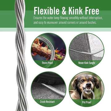 SKYWARD 304 Stainless Steel Garden Hose 15 ft - Anti-Leakage & Kink-Free