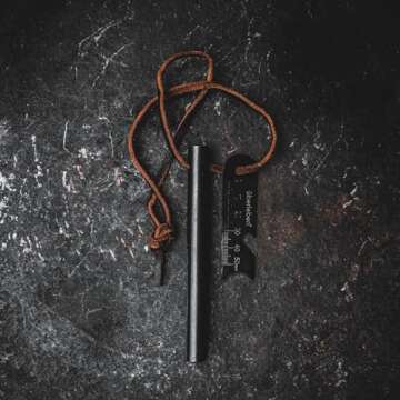 überleben Kräftig Lite Ferro Rod Fire Starter for Survival – Up to 20,000 Strikes, 5" Long, 1/2" Thick Fire Steel with Multi-Tool Striker and Lanyard – Waterproof Flint and Steel for Camping
