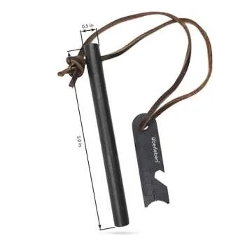 überleben Kräftig Lite Ferro Rod Fire Starter for Survival – Up to 20,000 Strikes, 5" Long, 1/2" Thick Fire Steel with Multi-Tool Striker and Lanyard – Waterproof Flint and Steel for Camping