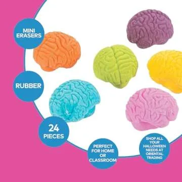 Brain Shaped Erasers Set of 24 for Parties and Classrooms