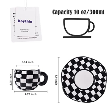 Koythin Ceramic Coffee Mug - Cute Handmade Plaid Design