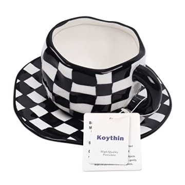 Koythin Ceramic Coffee Mug - Cute Handmade Plaid Design