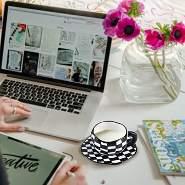 Koythin Ceramic Coffee Mug - Cute Handmade Plaid Design