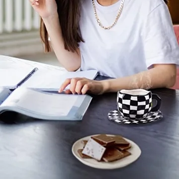 Koythin Ceramic Coffee Mug - Cute Handmade Plaid Design