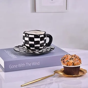 Koythin Ceramic Coffee Mug - Cute Handmade Plaid Design