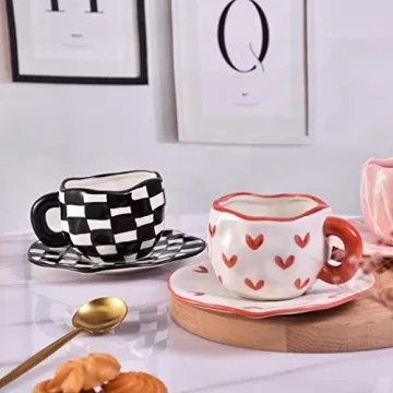 Koythin Ceramic Coffee Mug - Cute Handmade Plaid Design