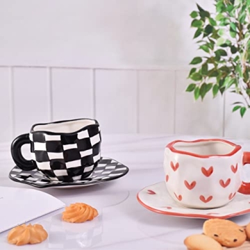 Koythin Ceramic Coffee Mug - Cute Handmade Plaid Design