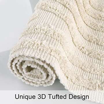 Lanffia Boho Kitchen Runner Rug, 2' x 4.3' Beige Tufted Woven Washable Rug, Farmhouse Cotton Throw R...