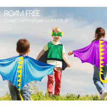 IROLEHOME Dragon-Wings Costume for Kids Mask Dinosaur Dress Up Cape for Boys Girls Halloween-Party Gifts Toys (metallic blue) (metallic blue)