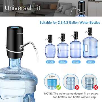 Water Pump for 5 Gallon Bottle, USB Charging Automatic Water Dispenser with Rechargeable Battery, Po...