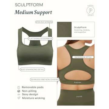 PAVOI ACTIVE Seamless Bra | Medium Support Sculpting Racerback Low Scoop Neck Removable Pads Women's Sports Bra | SculptForm| Large, Stone