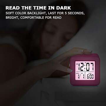 Alarm Clock, Digital Clocks,Snooze NightLight Alarm Clocks for Students Back to School, Kids & Teens (Hot Pink)