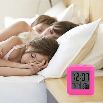 Alarm Clock, Digital Clocks,Snooze NightLight Alarm Clocks for Students Back to School, Kids & Teens (Hot Pink)